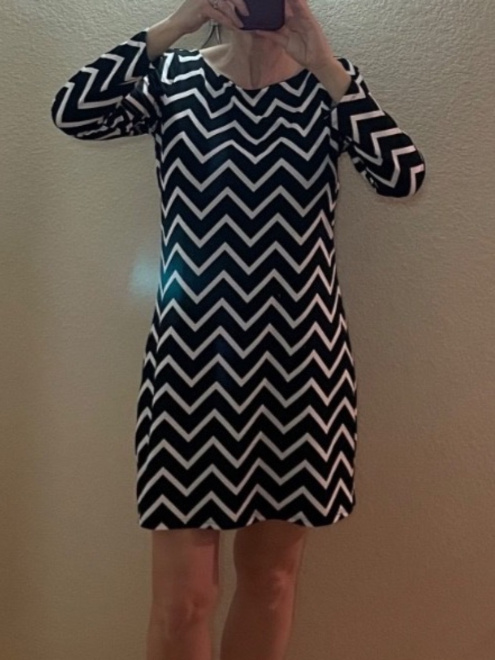 Tinley Road Black White Chevron Long Sleeve Shift Dress Size M